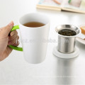 400ml ceramic tea cup with strainer with lid ,rubber coated